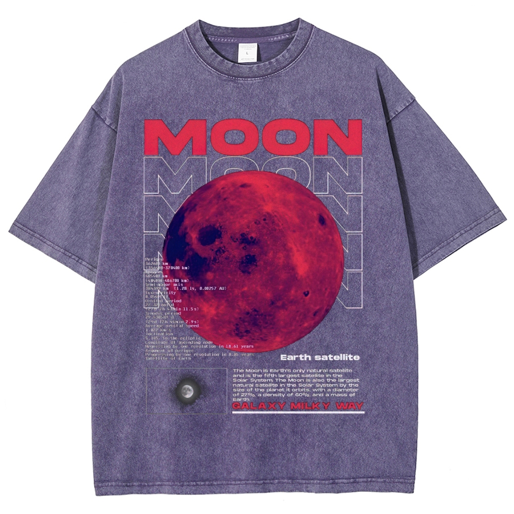 Retro Sci-Fi Moon Infographic Washed T-Shirt 