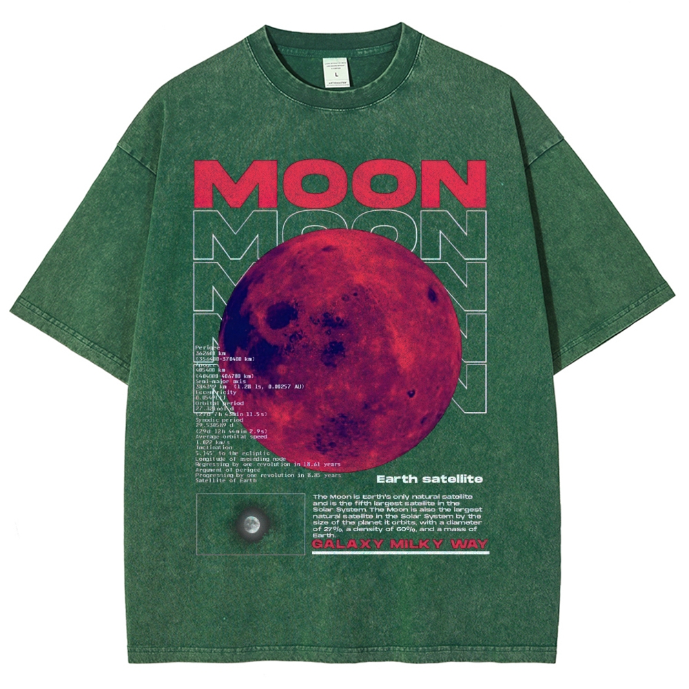 Retro Sci-Fi Moon Infographic Washed T-Shirt 