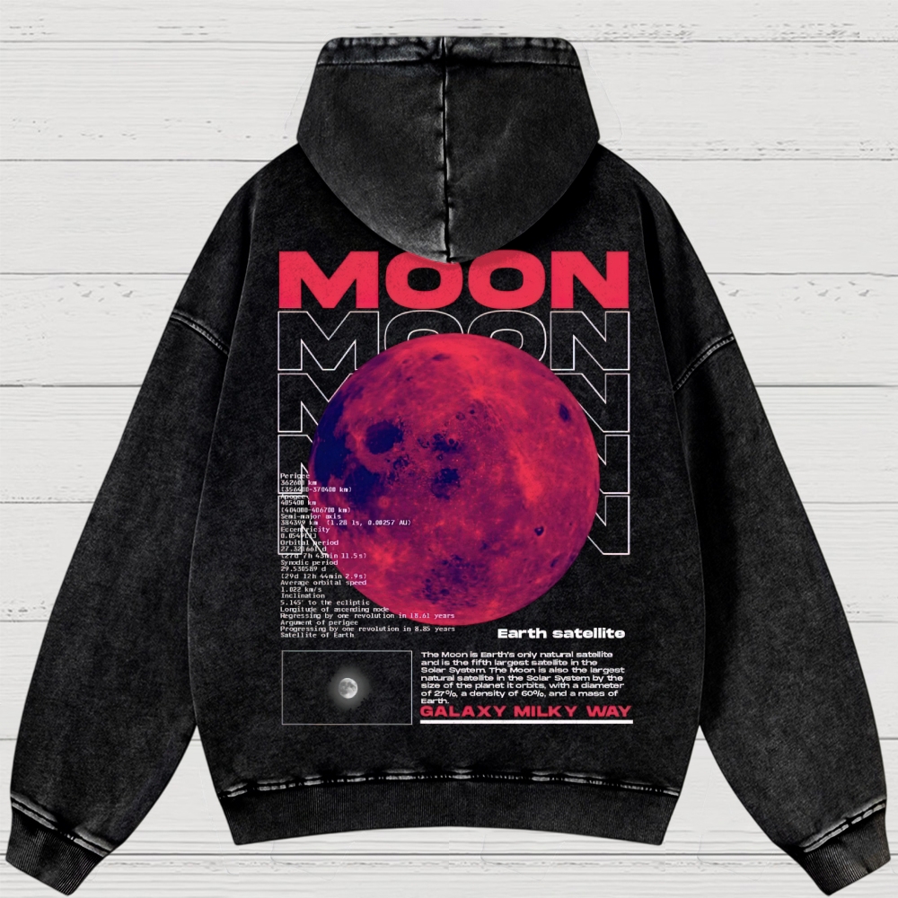 Retro Sci-Fi Moon Infographic Washed Hoodies 