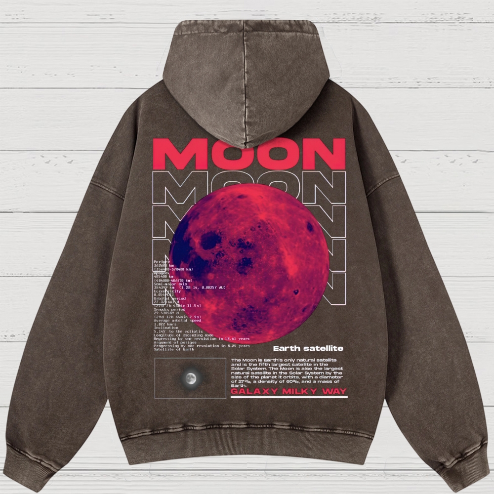 Retro Sci-Fi Moon Infographic Washed Hoodies 