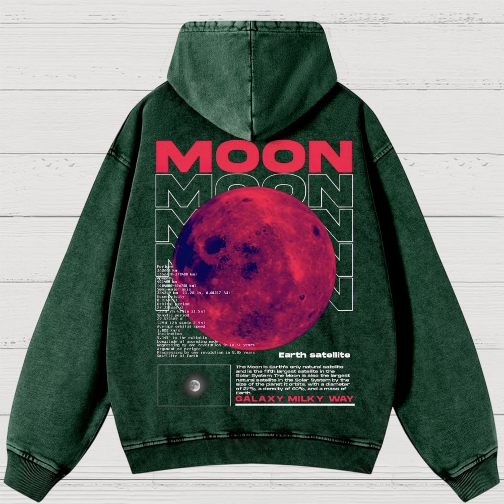 Retro Sci-Fi Moon Infographic Washed Hoodies 