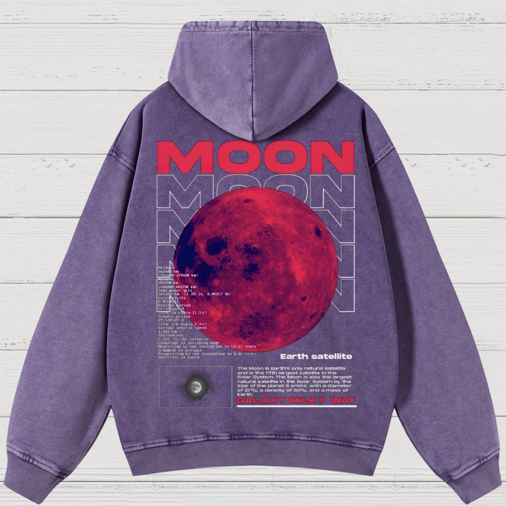 Retro Sci-Fi Moon Infographic Washed Hoodies 