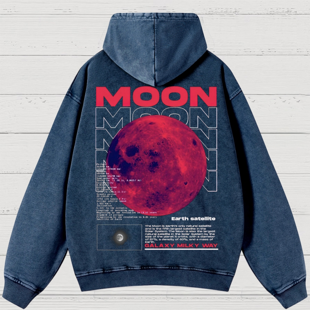 Retro Sci-Fi Moon Infographic Washed Hoodies 