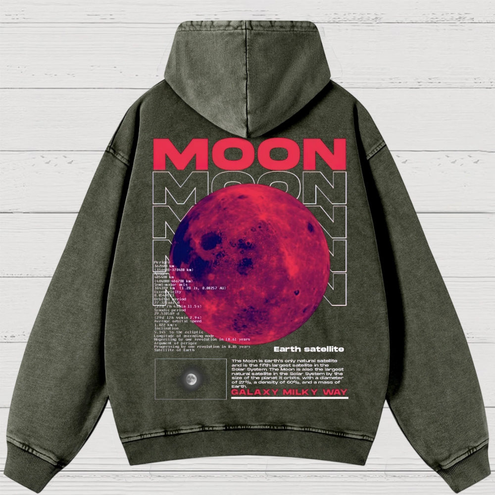 Retro Sci-Fi Moon Infographic Washed Hoodies 