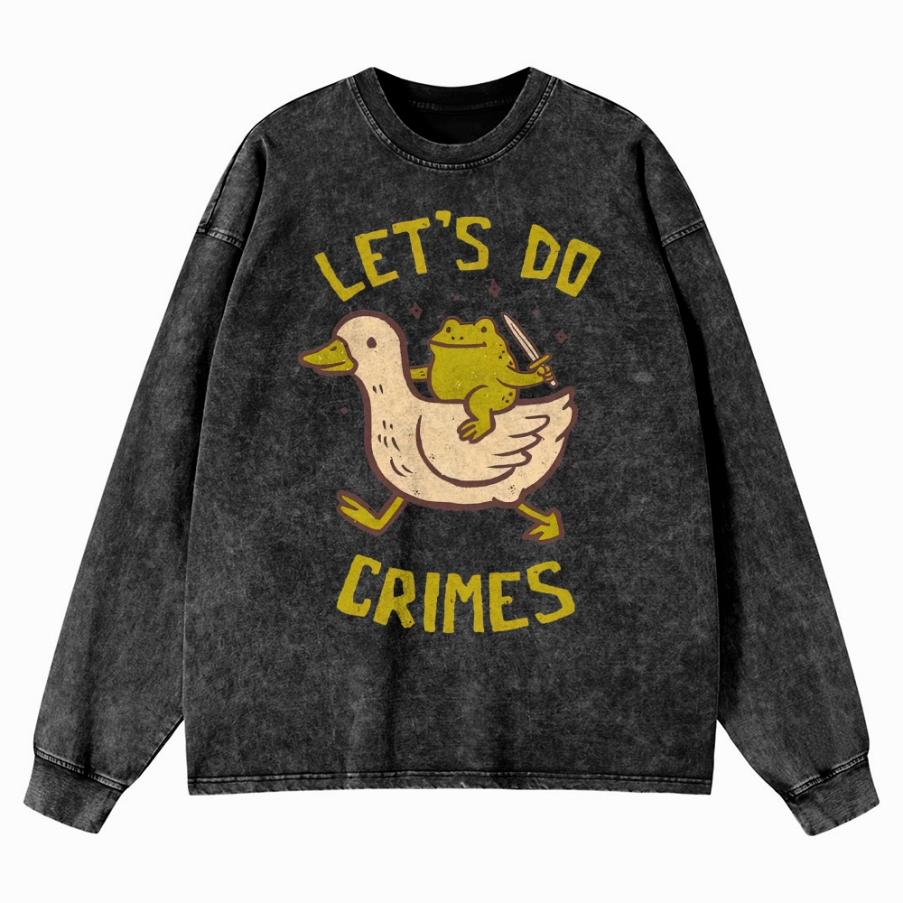 Funny Frog Duck Meme  Washed Long-Sleeved T-Shirt 