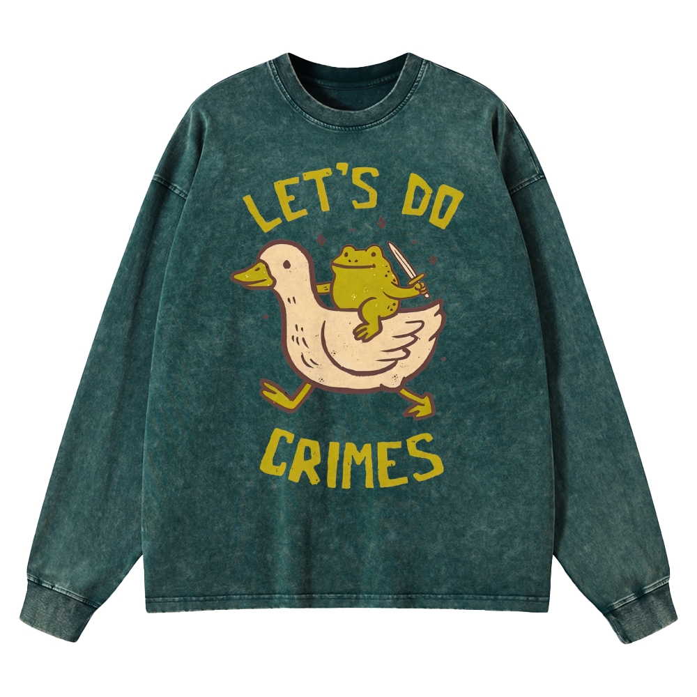 Funny Frog Duck Meme  Washed Long-Sleeved T-Shirt 