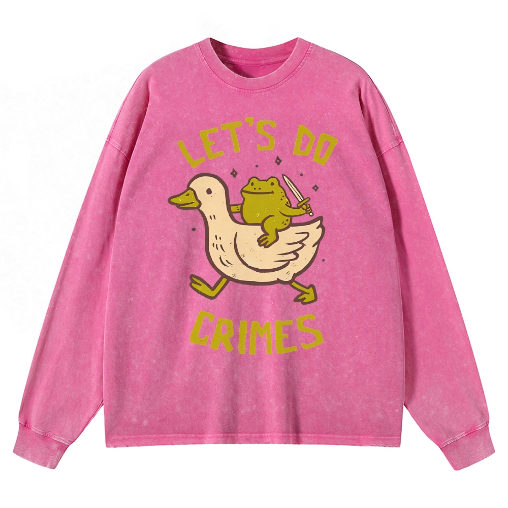 Funny Frog Duck Meme  Washed Long-Sleeved T-Shirt 