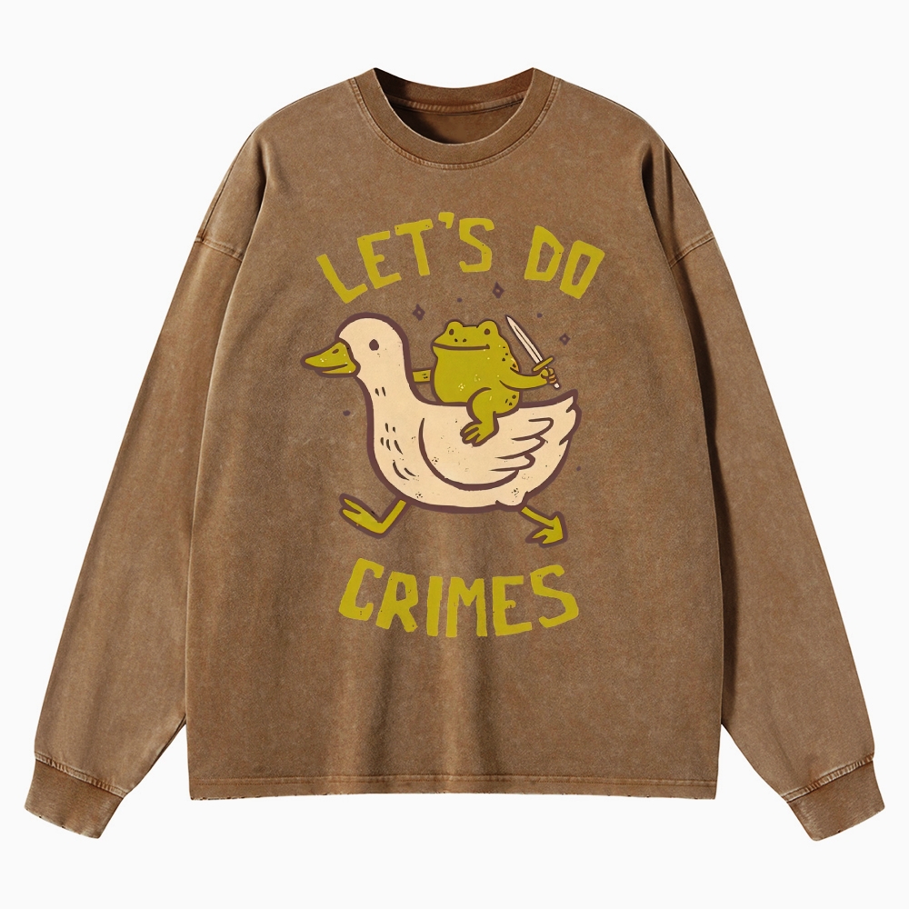 Funny Frog Duck Meme  Washed Long-Sleeved T-Shirt 