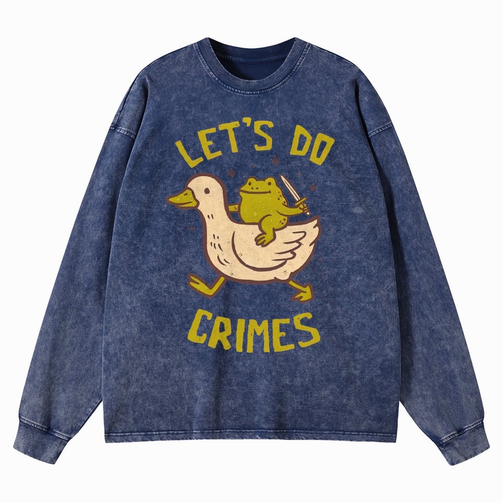 Funny Frog Duck Meme  Washed Long-Sleeved T-Shirt 