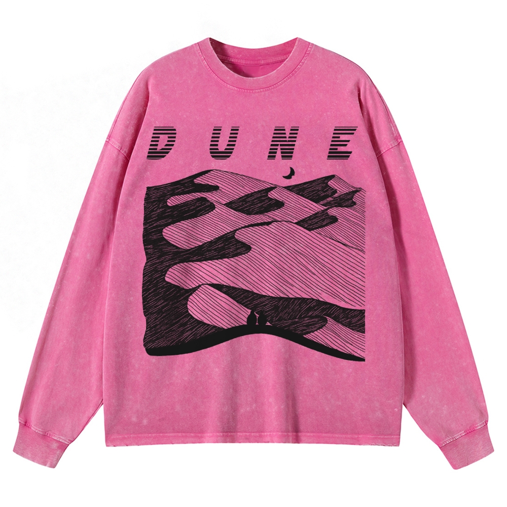 Desert Planet Red Moon Washed Long-Sleeved T-Shirt 