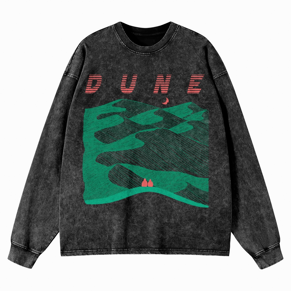 Desert Planet Red Moon Washed Long-Sleeved T-Shirt 