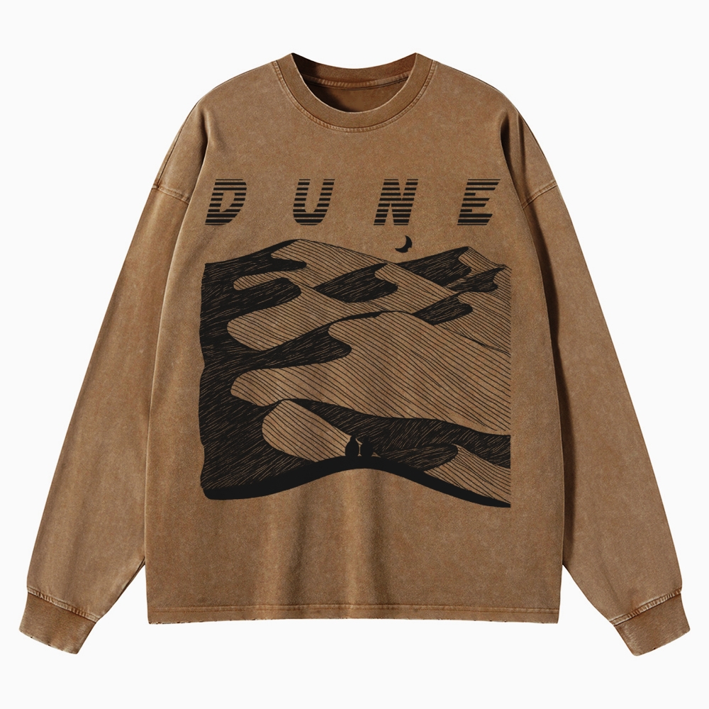 Desert Planet Red Moon Washed Long-Sleeved T-Shirt 
