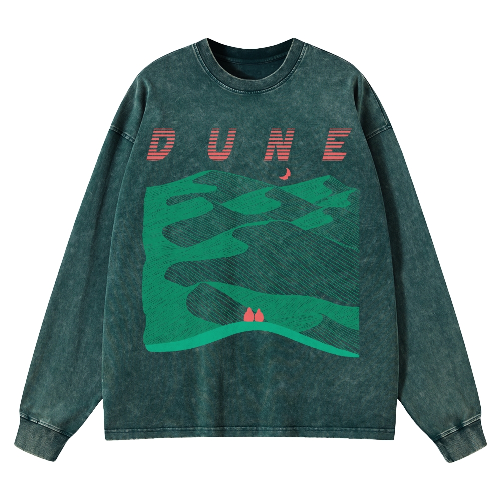 Desert Planet Red Moon Washed Long-Sleeved T-Shirt 