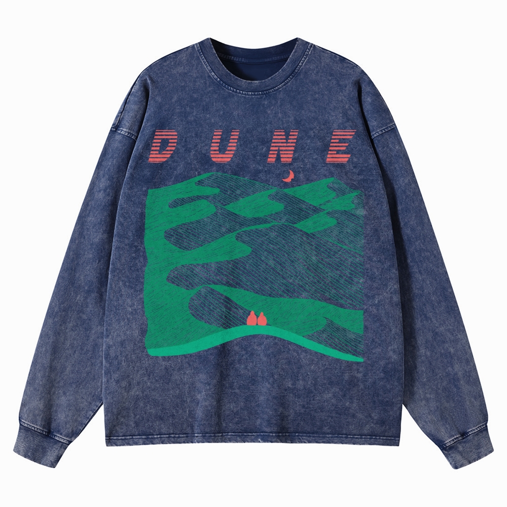 Desert Planet Red Moon Washed Long-Sleeved T-Shirt 