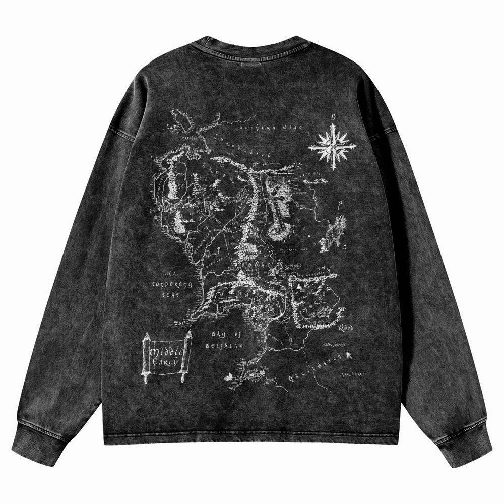 Fantasy Realm Map Washed Long-Sleeved T-Shirt 
