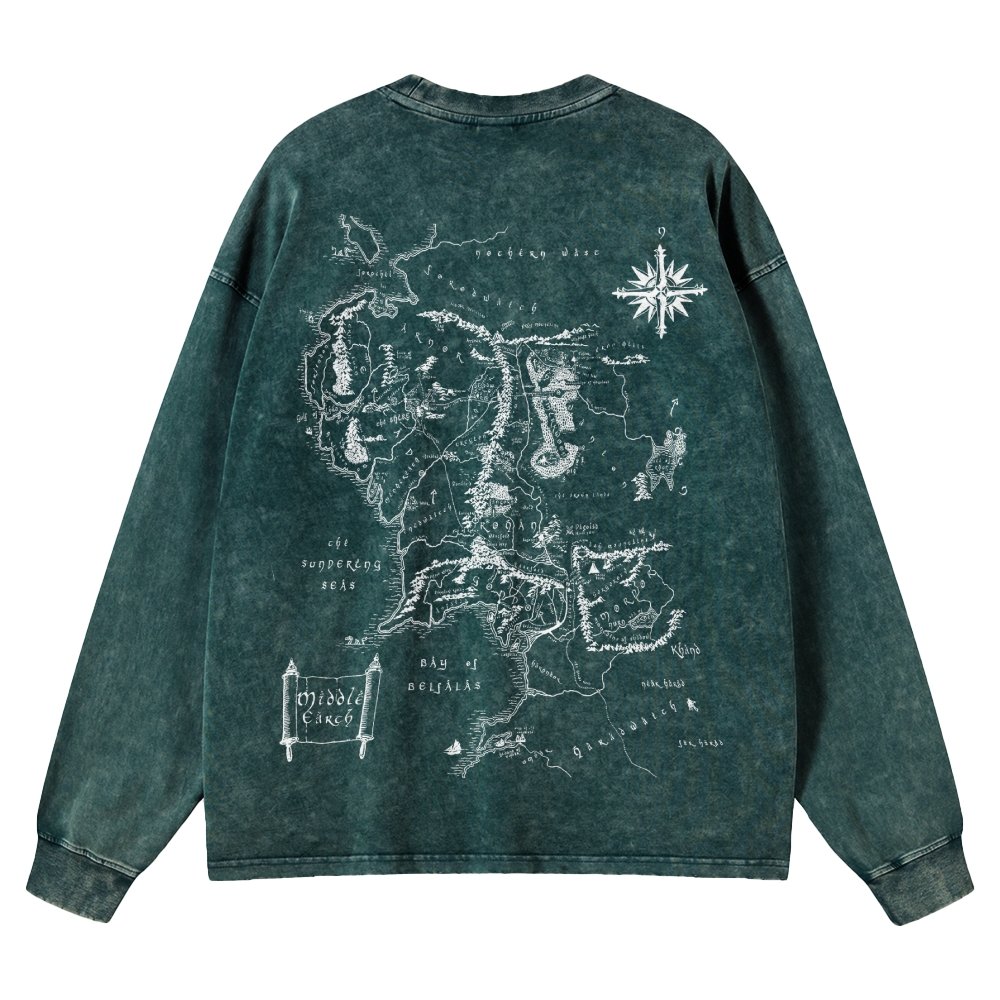 Fantasy Realm Map Washed Long-Sleeved T-Shirt 