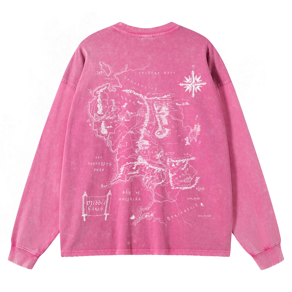 Fantasy Realm Map Washed Long-Sleeved T-Shirt 