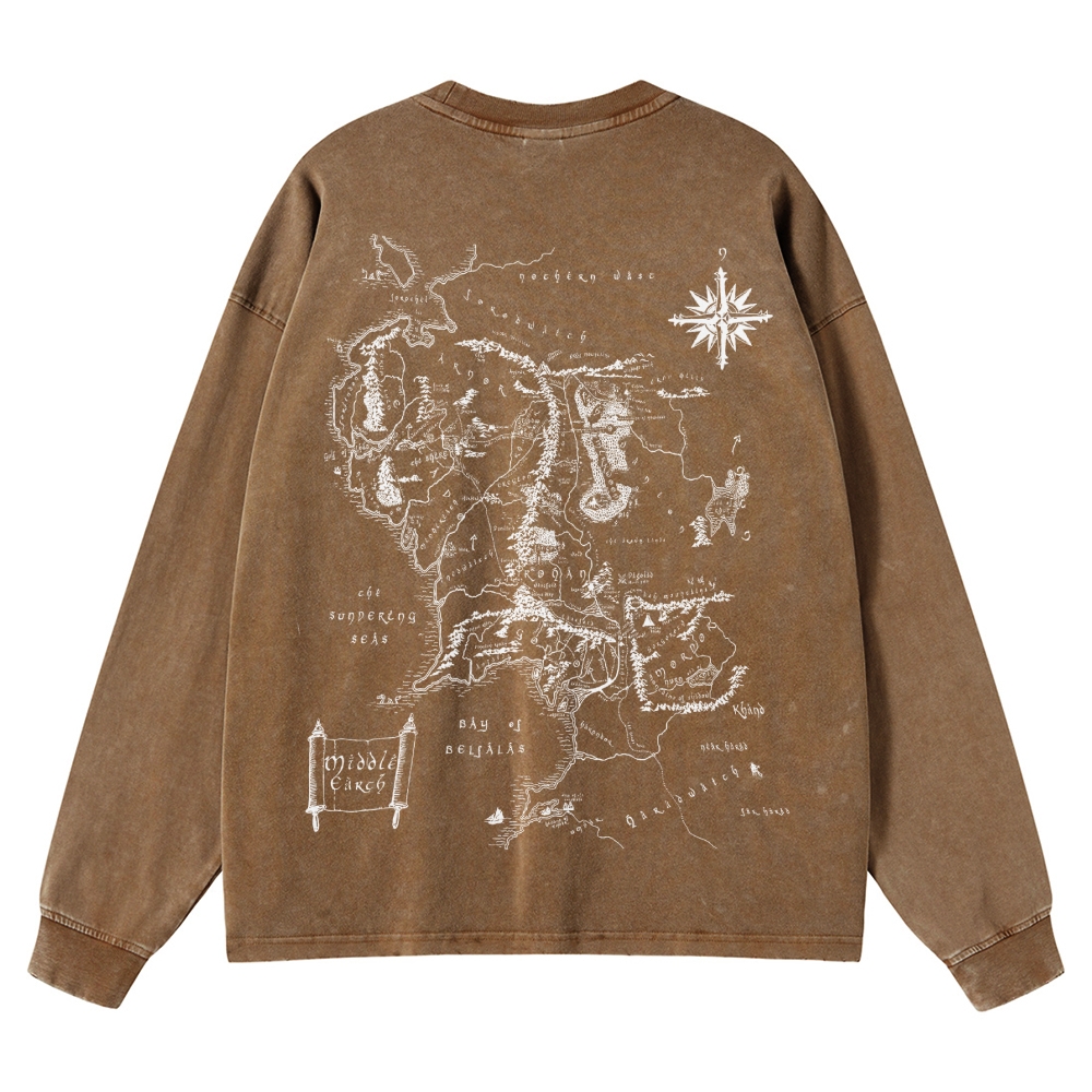 Fantasy Realm Map Washed Long-Sleeved T-Shirt 