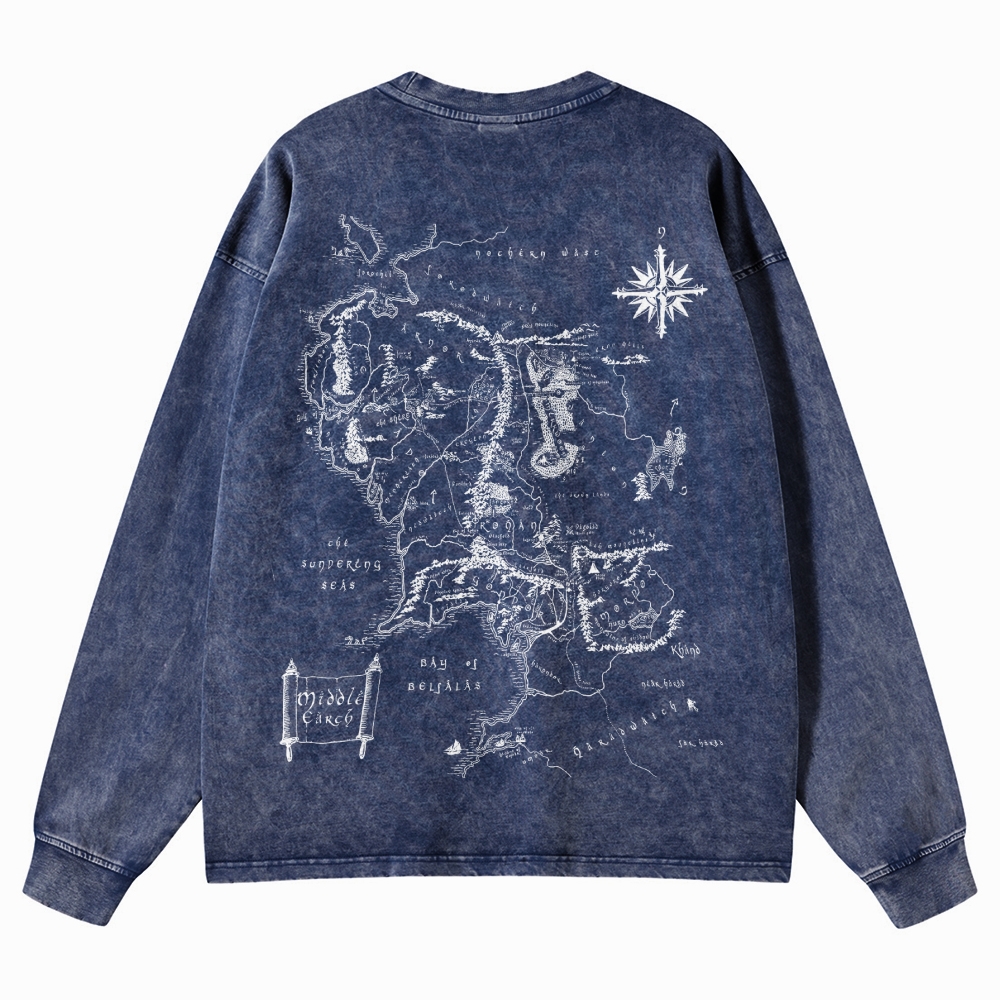 Fantasy Realm Map Washed Long-Sleeved T-Shirt 