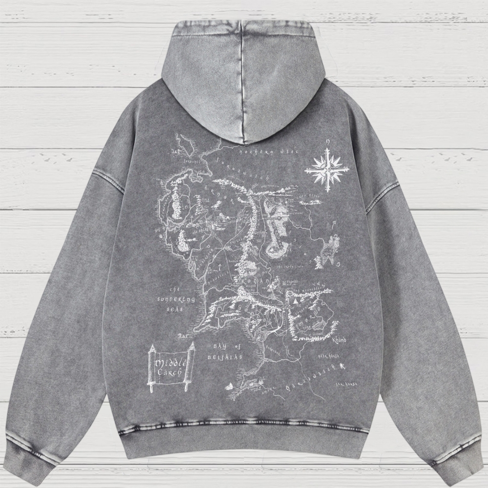 Fantasy Realm Map Washed Hoodies 