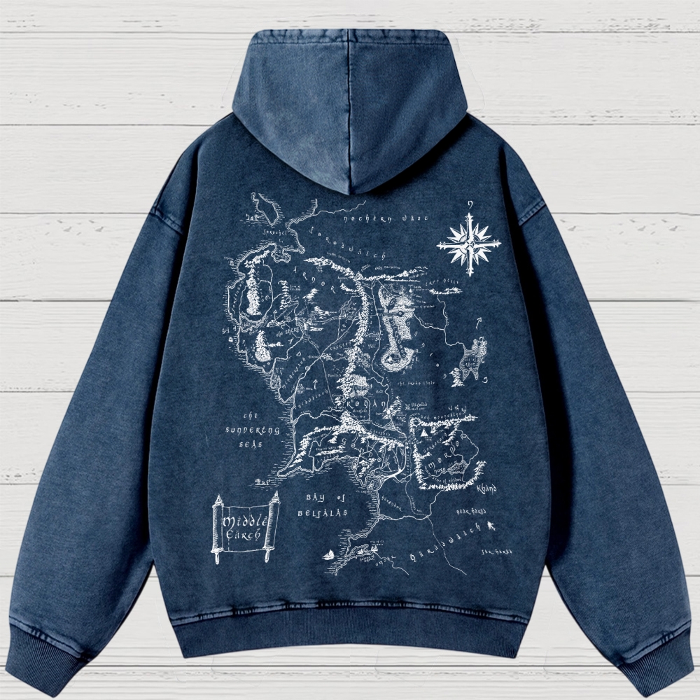 Fantasy Realm Map Washed Hoodies 