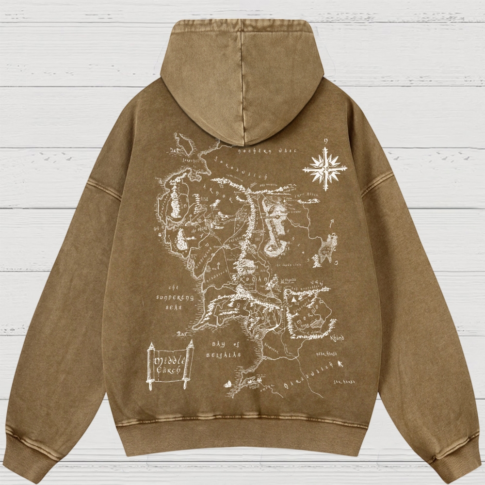 Fantasy Realm Map Washed Hoodies 