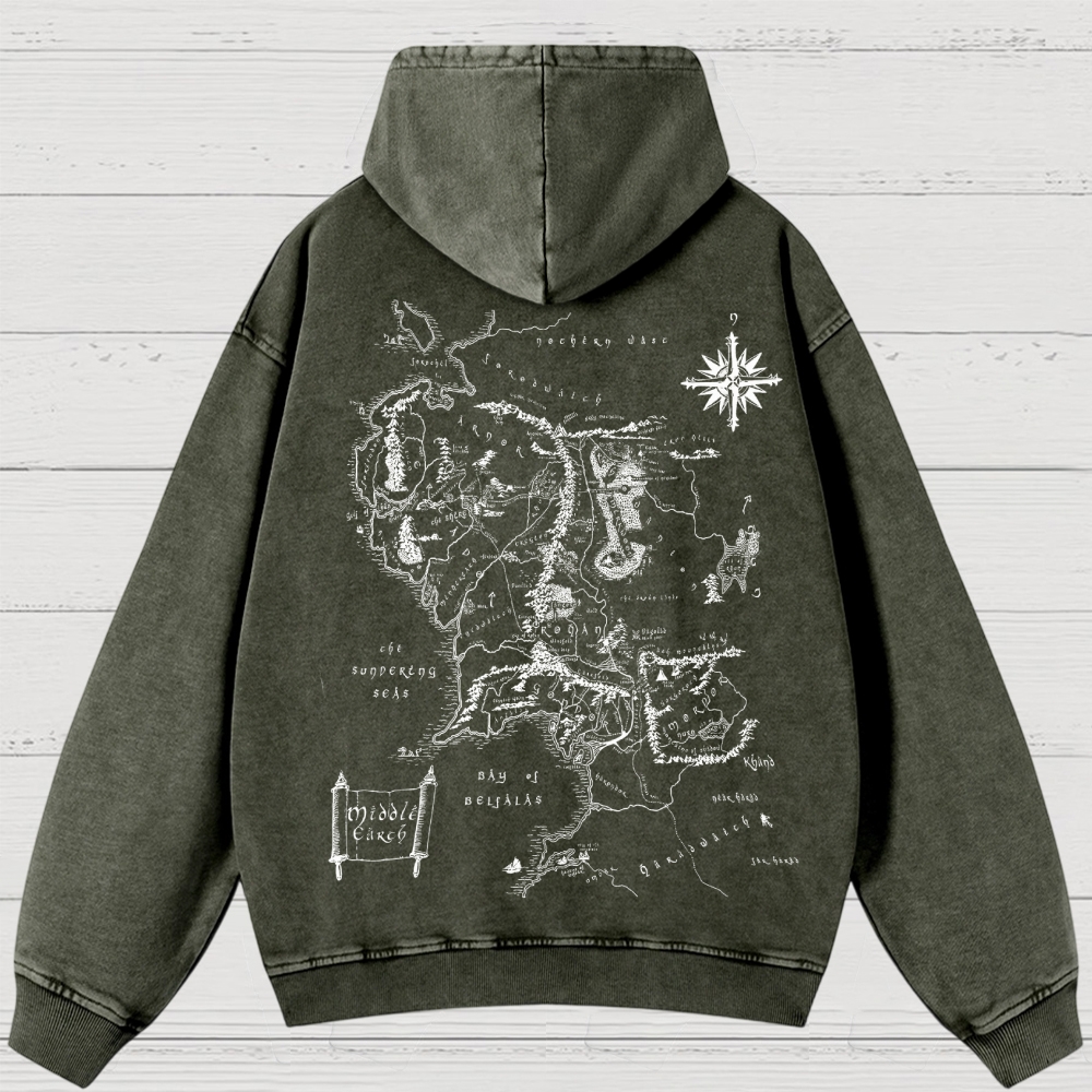 Fantasy Realm Map Washed Hoodies 