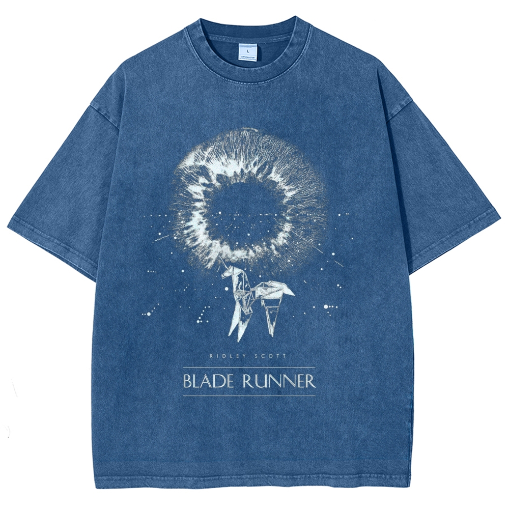 Sci-Fi Cyberpunk Eye & Origami Unicorn Retro Washed T-Shirt
