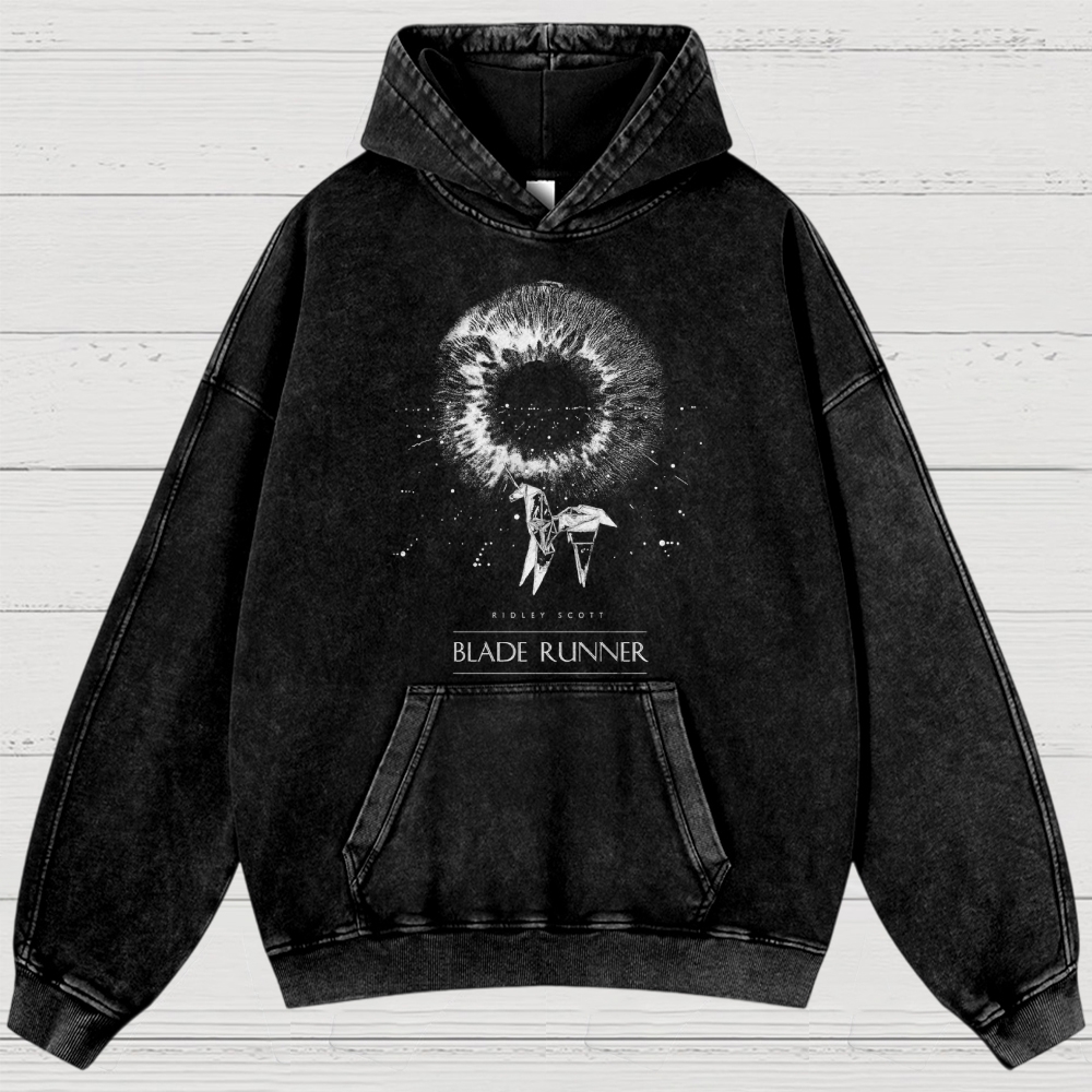 Sci-Fi Cyberpunk Eye & Origami Unicorn Retro Washed Hoodies