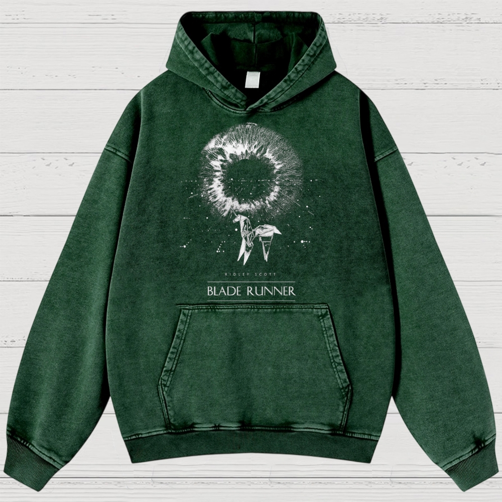 Sci-Fi Cyberpunk Eye & Origami Unicorn Retro Washed Hoodies