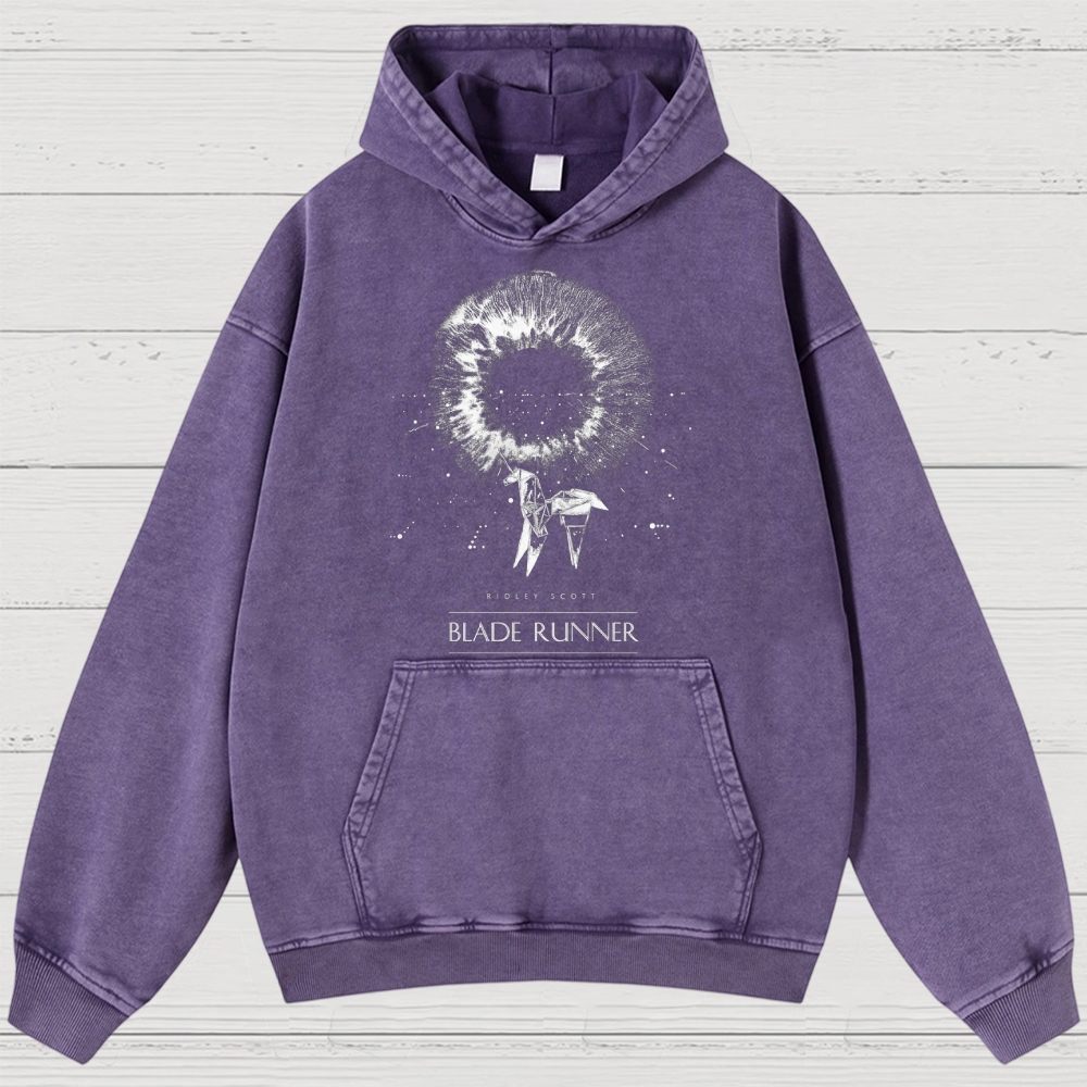 Sci-Fi Cyberpunk Eye & Origami Unicorn Retro Washed Hoodies