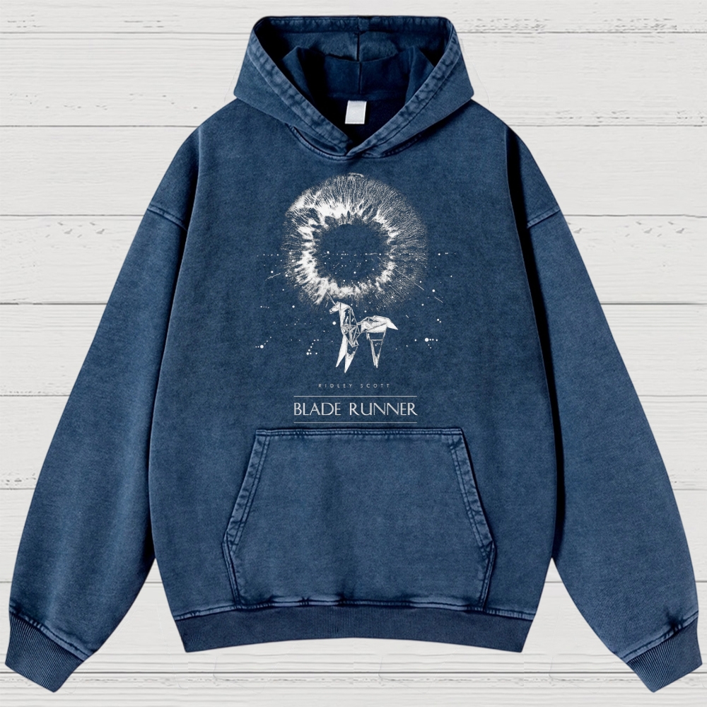 Sci-Fi Cyberpunk Eye & Origami Unicorn Retro Washed Hoodies