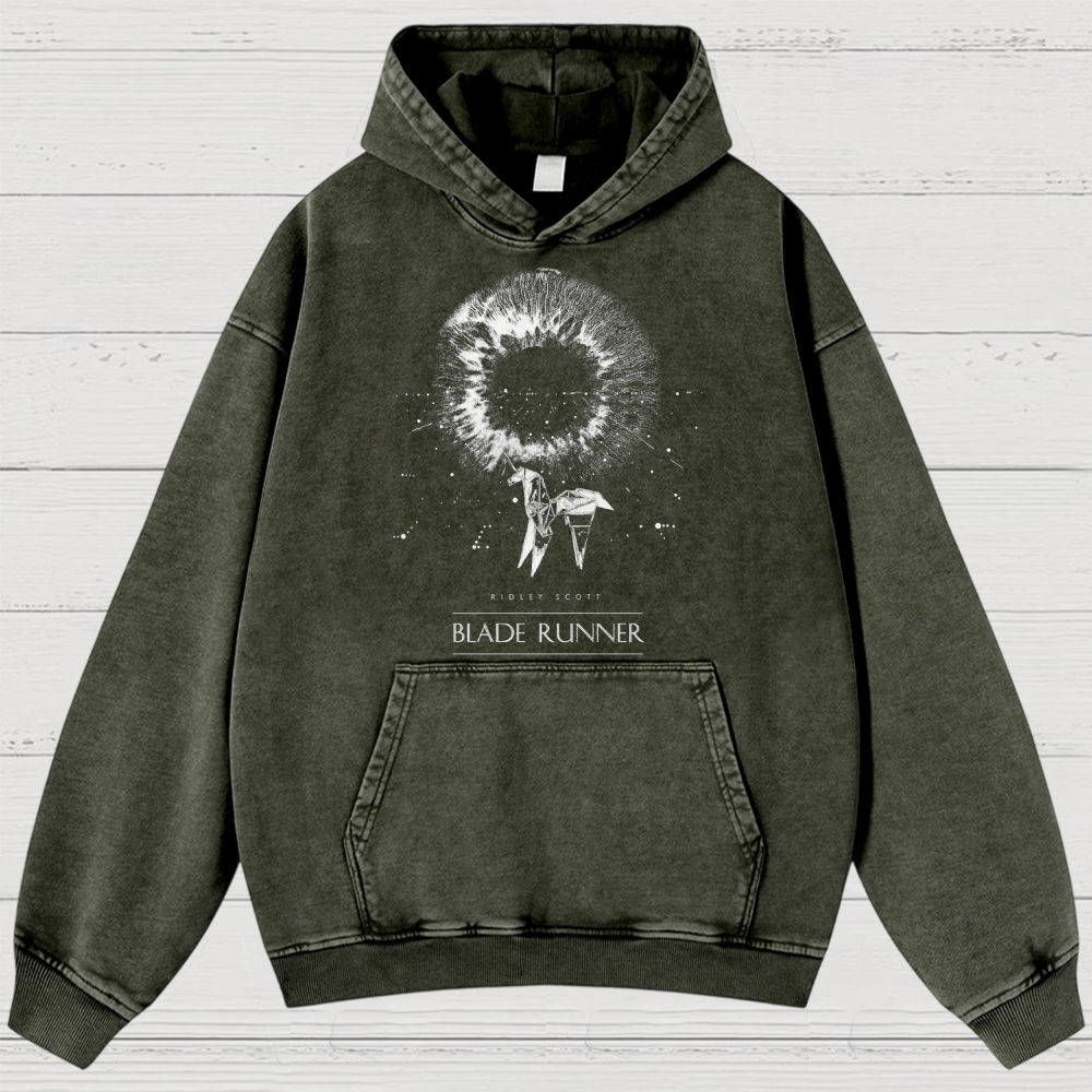 Sci-Fi Cyberpunk Eye & Origami Unicorn Retro Washed Hoodies