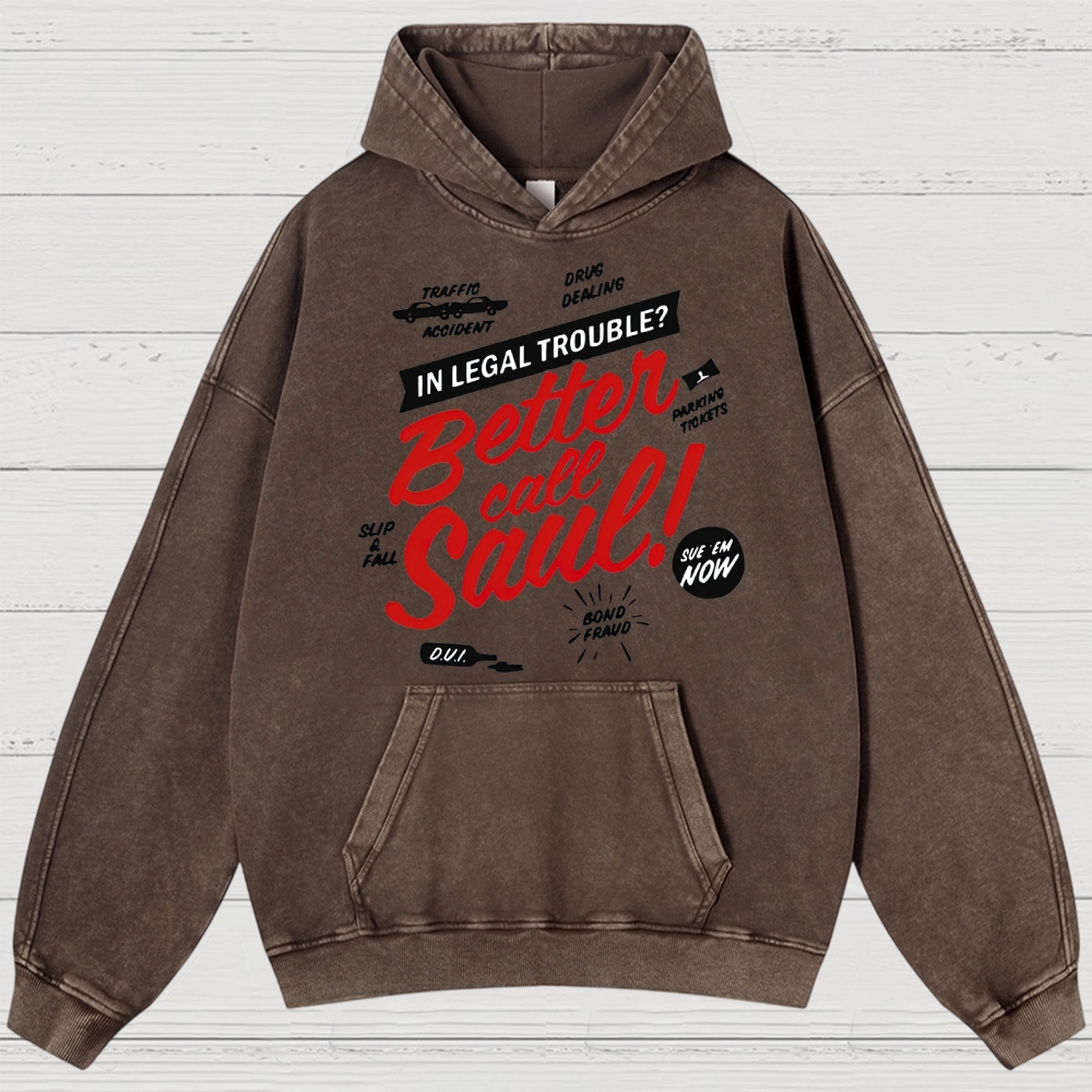 Legal Trouble Retro Typography Washed Hoodies