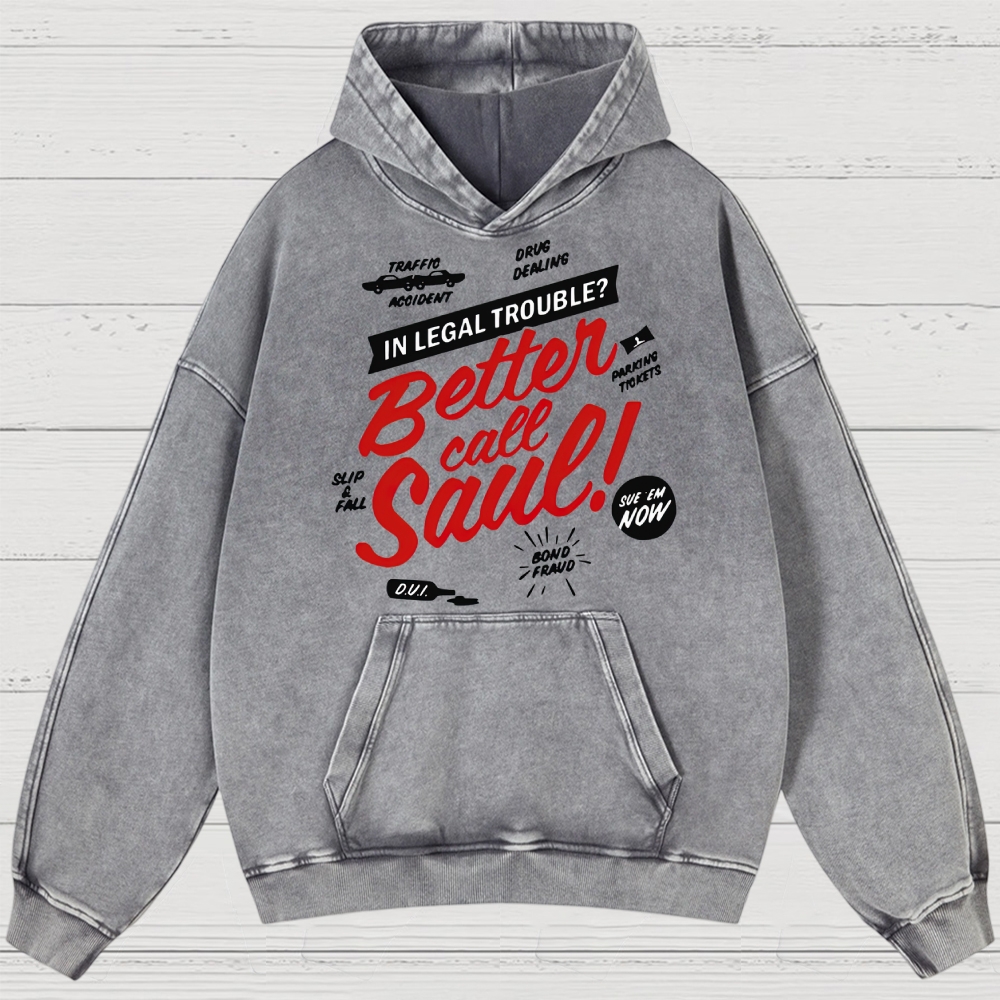 Legal Trouble Retro Typography Washed Hoodies