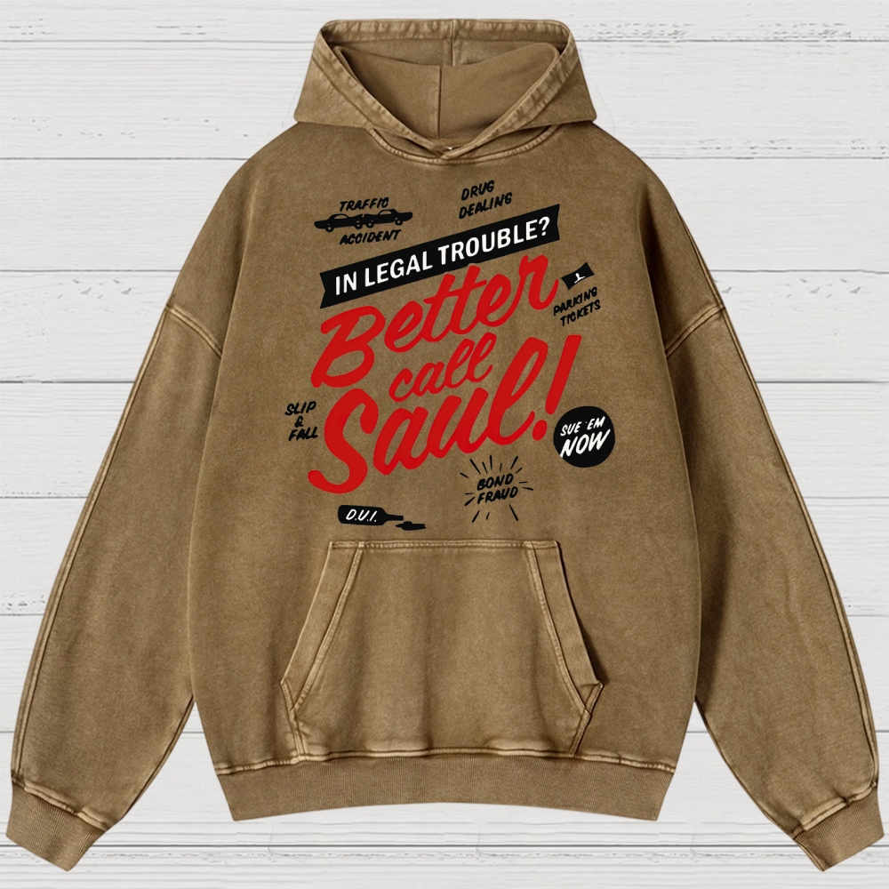 Legal Trouble Retro Typography Washed Hoodies