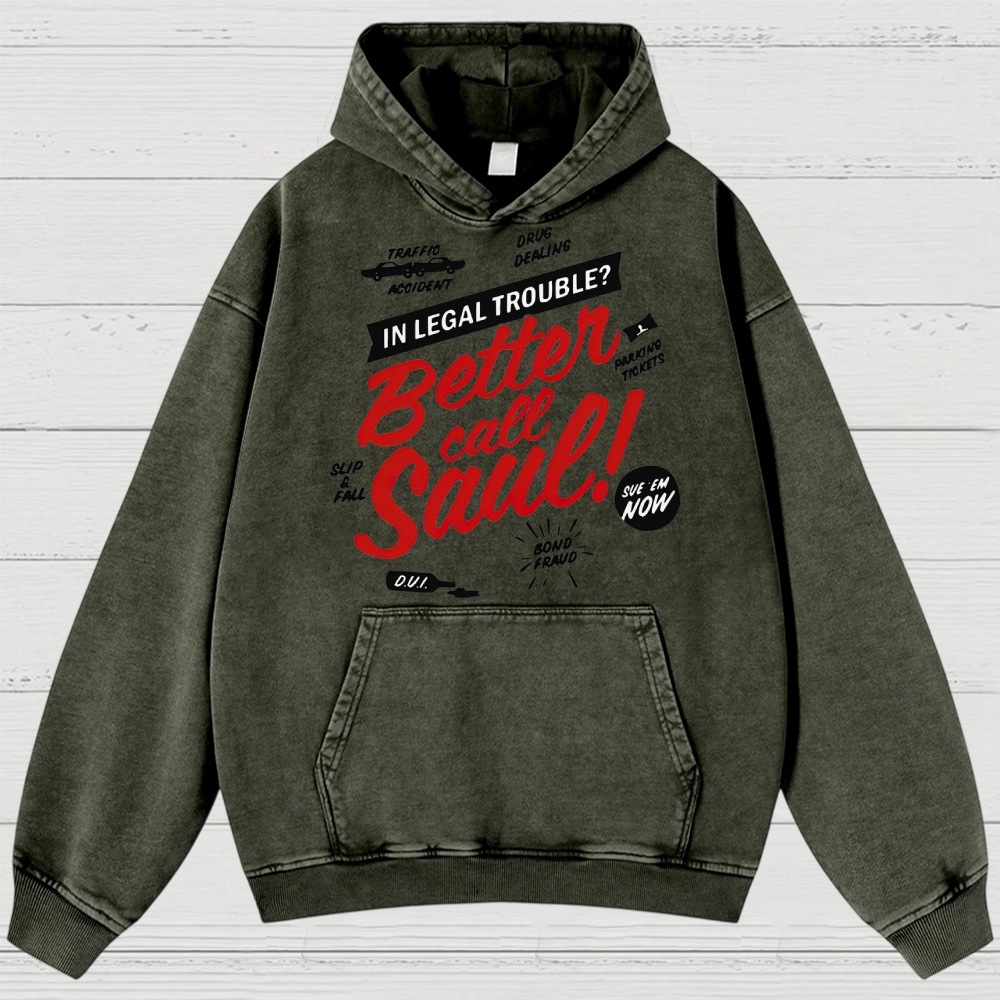 Legal Trouble Retro Typography Washed Hoodies