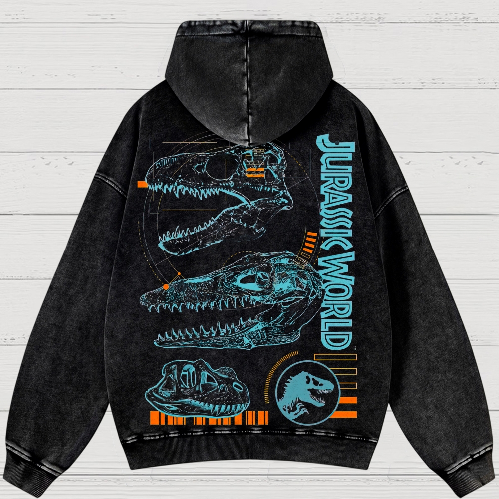 Dinosaur Skull & Retro Graphic Washed Hoodies