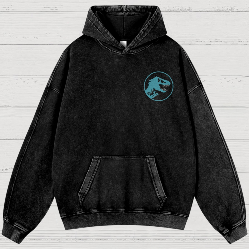 Dinosaur Skull & Retro Graphic Washed Hoodies