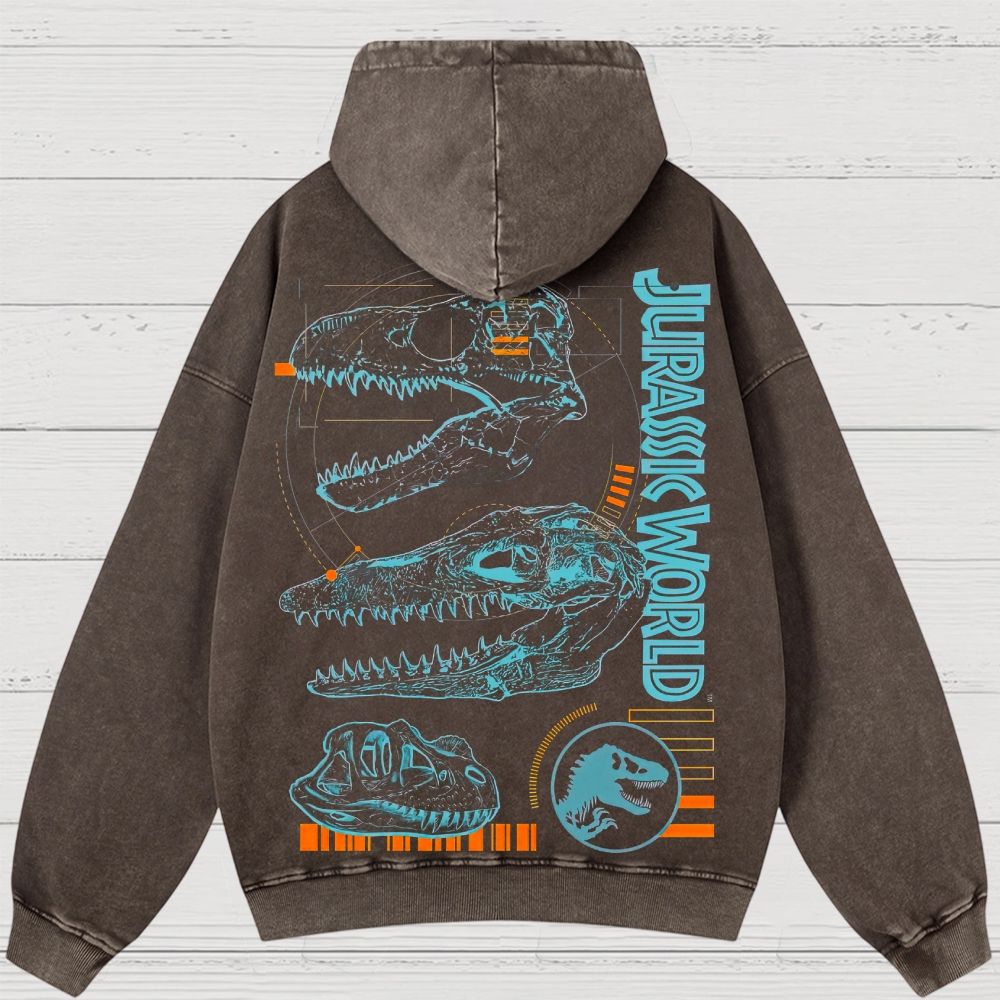 Dinosaur Skull & Retro Graphic Washed Hoodies