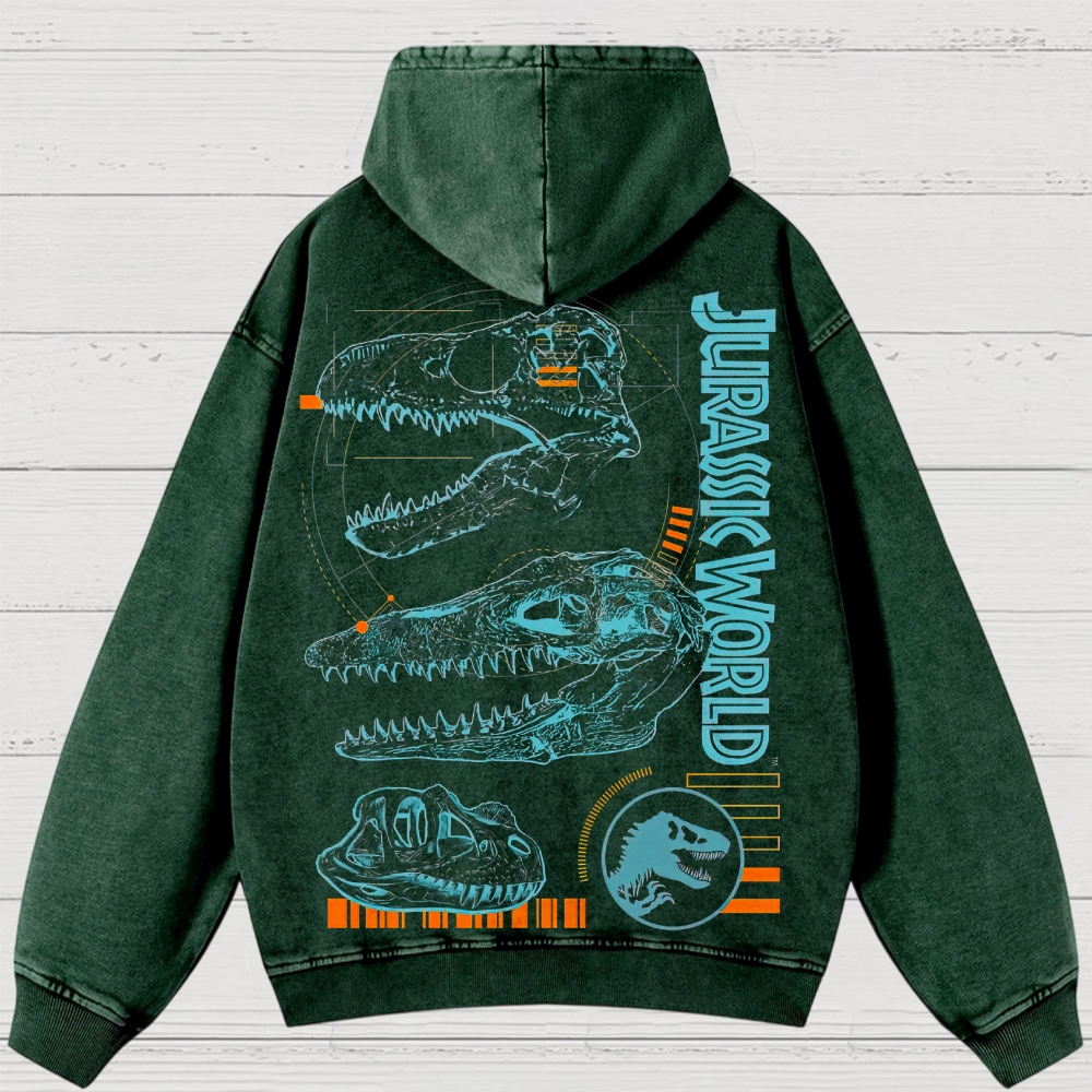 Dinosaur Skull & Retro Graphic Washed Hoodies