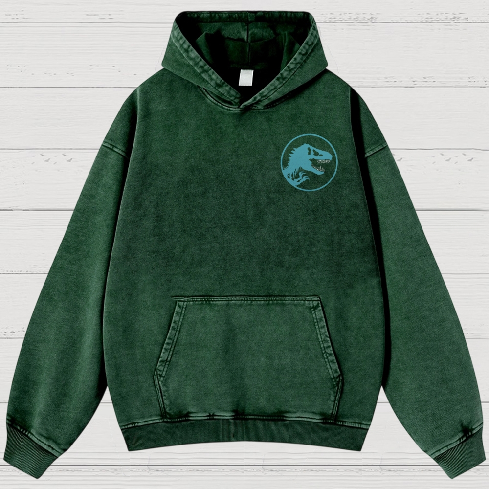 Dinosaur Skull & Retro Graphic Washed Hoodies