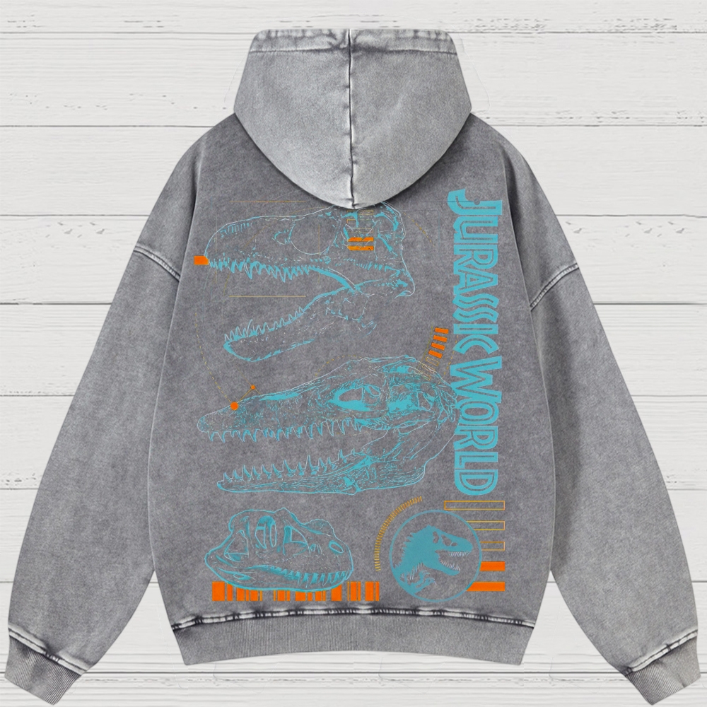 Dinosaur Skull & Retro Graphic Washed Hoodies