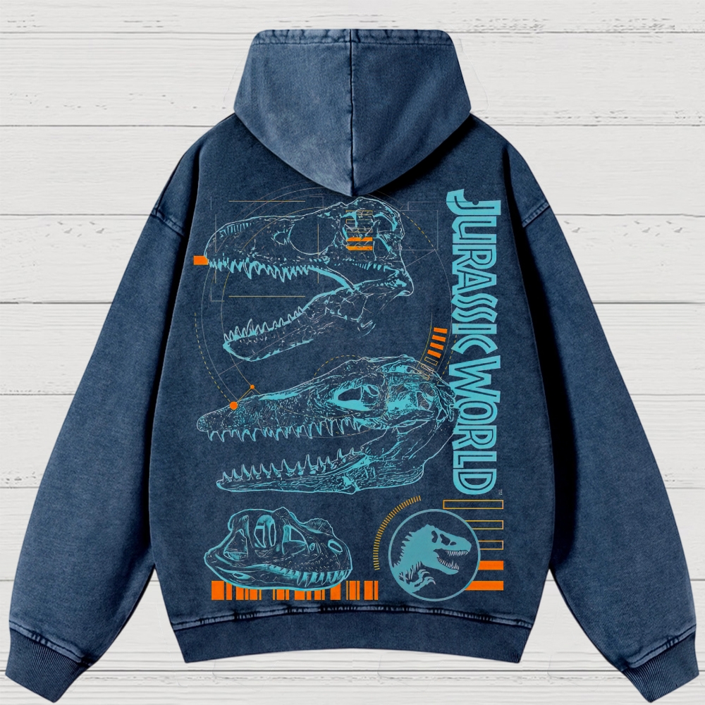 Dinosaur Skull & Retro Graphic Washed Hoodies