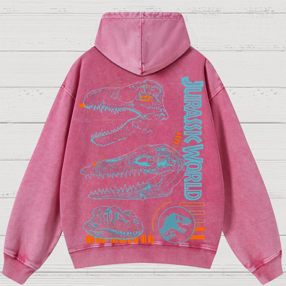 Dinosaur Skull & Retro Graphic Washed Hoodies