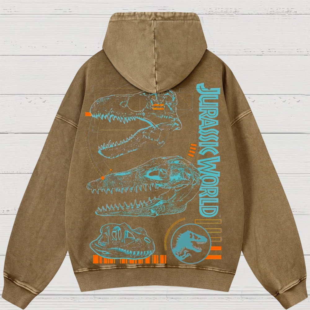 Dinosaur Skull & Retro Graphic Washed Hoodies