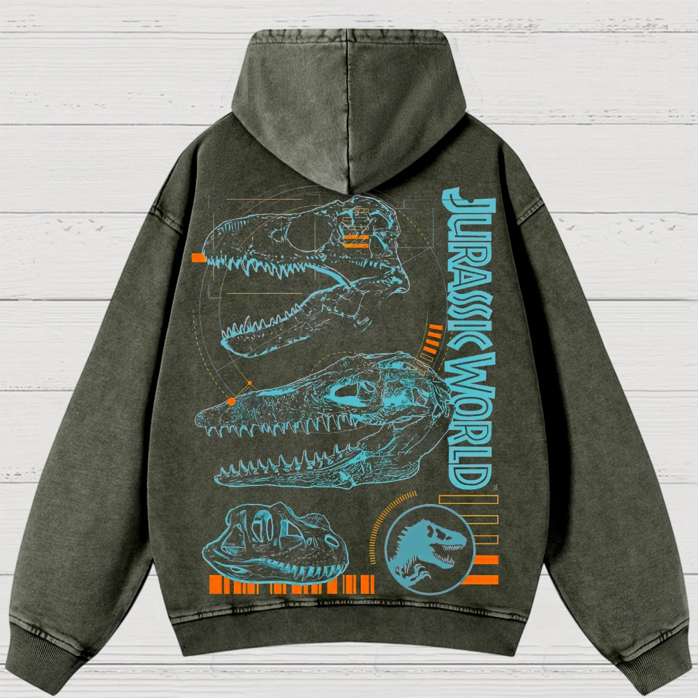 Dinosaur Skull & Retro Graphic Washed Hoodies