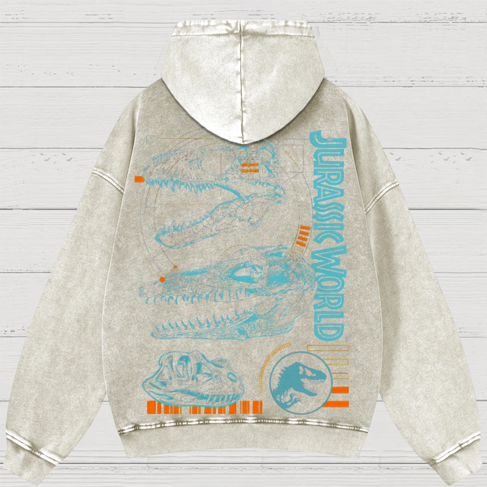 Dinosaur Skull & Retro Graphic Washed Hoodies