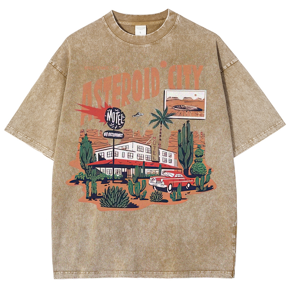 Retro Desert Motel & Sci-Fi Graphic Washed T-Shirt 