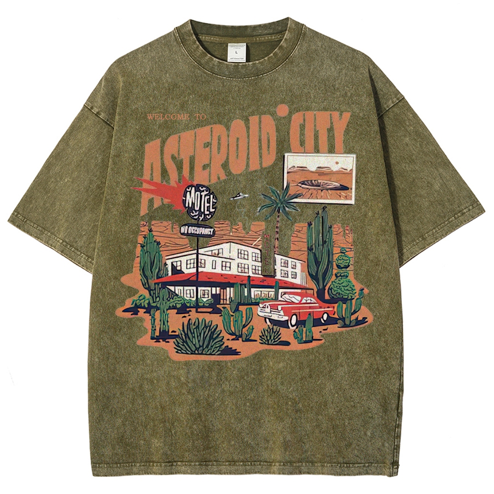 Retro Desert Motel & Sci-Fi Graphic Washed T-Shirt 